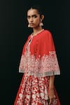 Buy_Twenty Nine_Red Net Round Neck Mirrorwork Cape _at_Aza_Fashions