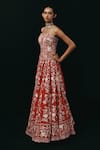 Shop_Twenty Nine_Red Net Embroidery, Beads, Mirrors Floral Lehenga _at_Aza_Fashions