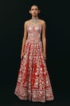 Buy_Twenty Nine_Red Net Embroidery, Beads, Mirrors Floral Lehenga _at_Aza_Fashions