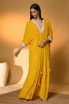 Buy_Masaba_Yellow Silk, Crepe Tassels, Lace V-neck The Sunrise Sorbet Kaftan _at_Aza_Fashions