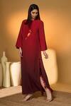 Buy_Masaba_Red Silk, Crepe Embroidery, Tassels Round Neck Scarletwing Flock Kaftan _Online_at_Aza_Fashions