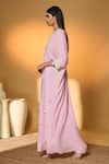 Masaba_Pink Silk, Crepe Embroidery, Tassels V-neck Blush Breeze Kaftan _Online_at_Aza_Fashions