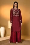 Buy_Masaba_Red Silk Embroidery, Tassels Round Neck, Pear Of Tropics Raw Kurta And Pant Set 