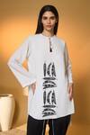 Masaba_Black Silk, Crepe Round Neck Totem Pod Kurta And Pant Set _Online_at_Aza_Fashions