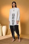 Shop_Masaba_Black Silk, Crepe Round Neck Totem Pod Kurta And Pant Set 