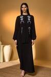 Shop_Masaba_Black Silk, Crepe Embroidery, Tassels Round Midnight Snack Kurta And Skirt Set _Online_at_Aza_Fashions