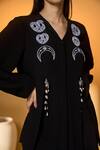 Masaba_Black Silk, Crepe Embroidery, Tassels Round Midnight Snack Kurta And Skirt Set _at_Aza_Fashions