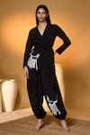 Masaba_Black Silk, Crepe V-neck Pasture Of Dreams Kurta And Pant Set _at_Aza_Fashions