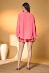 Shop_Masaba_Pink Silk, Crepe Collared Midnight Snack Top And Shorts Set _at_Aza_Fashions