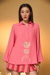 Buy_Masaba_Pink Silk, Crepe Collared Midnight Snack Top And Shorts Set 
