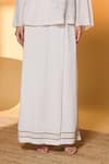 Shop_Masaba_Ivory Silk, Crepe Embroidery Split V-neck Table For One Top With Overlapped Pant _Online_at_Aza_Fashions