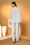 Shop_Masaba_Ivory Silk, Crepe Embroidery Split V-neck Table For One Top With Overlapped Pant _at_Aza_Fashions