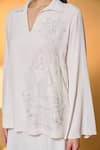 Buy_Masaba_Ivory Silk, Crepe Embroidery Split V-neck Table For One Top With Overlapped Pant _Online
