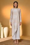 Buy_Masaba_Ivory Silk, Crepe Round Neck Dot Drama Raw Kurta And Pant Set 