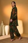 Masaba_Olive Green Silk, Crepe Point Collar Chirpy Chase Shirt And Pant Set _Online_at_Aza_Fashions