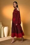 Buy_Masaba_Maroon Silk, Crepe, Cotton, Linen Lunar Lagoon Asymmetrical Top With Skirt _Online_at_Aza_Fashions