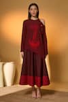 Shop_Masaba_Maroon Silk, Crepe, Cotton, Linen Lunar Lagoon Asymmetrical Top With Skirt _Online_at_Aza_Fashions