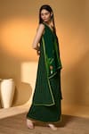 Shop_Masaba_Green Crepe, Silk V-neck Tropical Top And Veshti Set _Online_at_Aza_Fashions