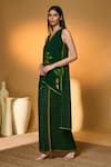 Buy_Masaba_Green Crepe, Silk V-neck Tropical Top And Veshti Set 
