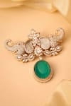 MRJEWELS_Green Stones, Crystals Emerald Elephant Embellished Brooch _Online_at_Aza_Fashions