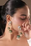 Buy_MRJEWELS_Mustard Pearls, Stones, Crystals Royal Polki Double Embellished Jhumkas _at_Aza_Fashions
