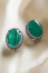 Buy_MRJEWELS_Green Stones, Crystals, Emerald Royale Embellished Studs _at_Aza_Fashions