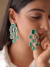 Buy_MRJEWELS_Emerald Green Stones, Crystals Drop Statement Earrings _at_Aza_Fashions