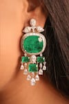 Shop_MRJEWELS_Green Stones, Exquisite Emerald Imitation Diamond Statement Earrings _at_Aza_Fashions