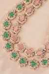 Shop_MRJEWELS_Pink Stones, Crystals Gulnaar Carved Kundan Necklace Set _at_Aza_Fashions