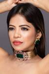 Buy_MRJEWELS_Multi Color Stones Luxurious Emerald Statement Choker Set _at_Aza_Fashions