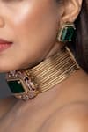 Shop_MRJEWELS_Multi Color Stones Luxurious Emerald Statement Choker Set _at_Aza_Fashions