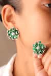 Buy_MRJEWELS_Green Crystals Imitation Diamond Floral Stud Earrings _at_Aza_Fashions