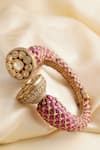 Shop_MRJEWELS_Pink Stones, Crystals Meenakari Designer Statement Polki Bangle - Single Pc _at_Aza_Fashions
