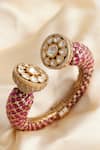 Buy_MRJEWELS_Pink Stones, Crystals Meenakari Designer Statement Polki Bangle - Single Pc _at_Aza_Fashions