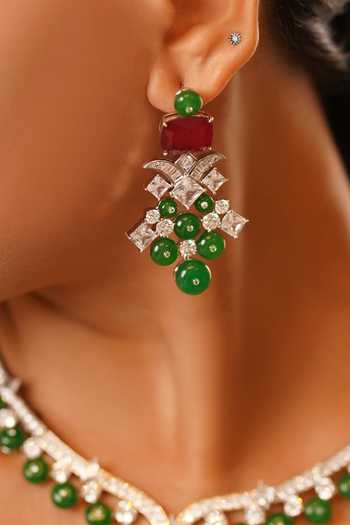 Shop_MRJEWELS_Green Beads, Stones, Crystals The Empress Edit Embellished Pendant Necklace Set _at_Aza_Fashions