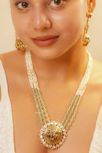 Buy_MRJEWELS_White Beads, Stones Sovereign Roar Statement Beaded Pendant Necklace Set _at_Aza_Fashions