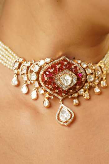 Mrjewels_White Pearls, Stones Royal Ruby Kundan Choker Set _Online_at_Aza_Fashions