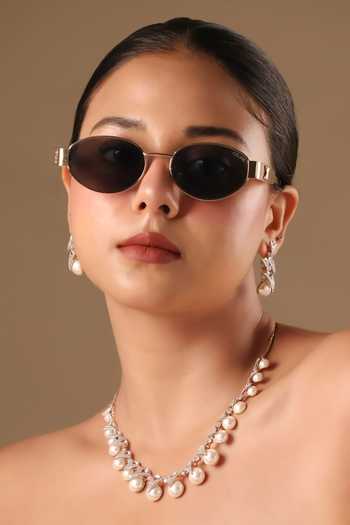 Buy_MRJEWELS_White Pearls, Faux Diamonds The Duchess Embellished Necklace Set _at_Aza_Fashions