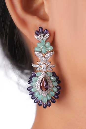 Shop_MRJEWELS_Multi Color Stones, Faux Diamonds Jade Mist Couronne Beaded Pendant Necklace Set _at_Aza_Fashions