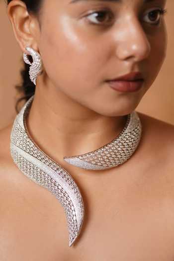 Buy_MRJEWELS_White Stones, Crystals Imitation Diamond Embellished Necklace Set _at_Aza_Fashions