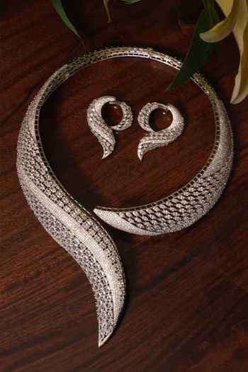 MRJEWELS_White Stones, Crystals Imitation Diamond Embellished Necklace Set _Online_at_Aza_Fashions