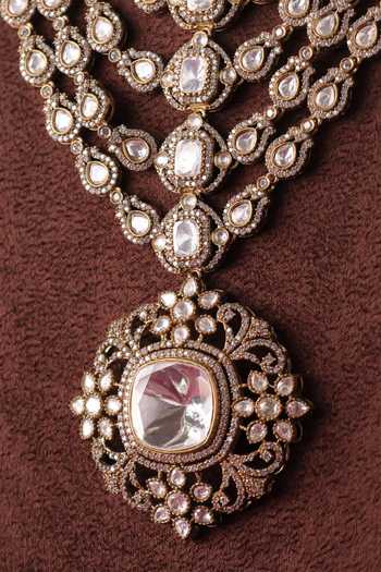 MRJEWELS_White Stones Victorian Polki Layered Necklace Set _Online_at_Aza_Fashions