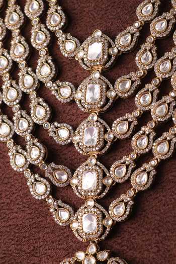 Buy_MRJEWELS_White Stones Victorian Polki Layered Necklace Set _Online_at_Aza_Fashions