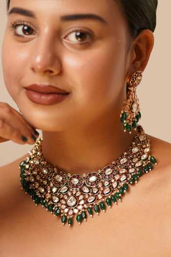 Shop_MRJEWELS_Multi Color Beads, Zari, Stones, Jadau Polki Kundan Meenakari Necklace Set _at_Aza_Fashions