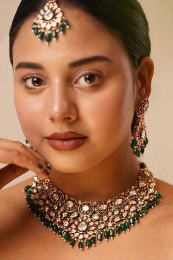 Buy_MRJEWELS_Multi Color Beads, Zari, Stones, Jadau Polki Kundan Meenakari Necklace Set _at_Aza_Fashions