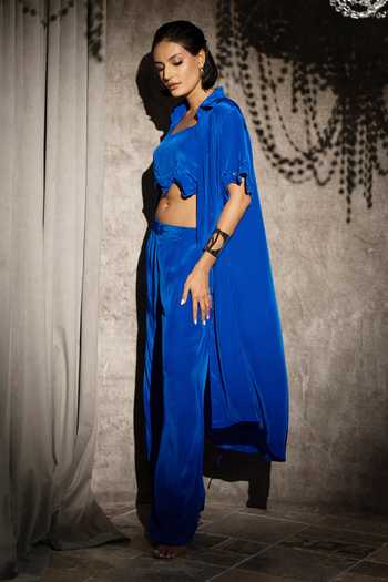 Vidhi Wadhwani_Blue Silk Applique Tara Embroidered Jacket Pant Set _at_Aza_Fashions