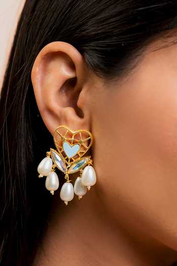 Bauble Bazaar_Multi Color Pearls, Stones, Crystals Falling Slowly Embellished Earrings _Online_at_Aza_Fashions