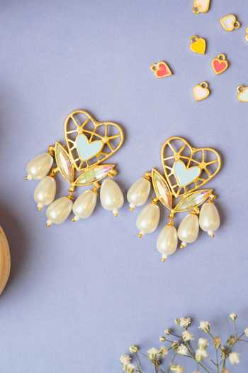 Buy_Bauble Bazaar_Multi Color Pearls, Stones, Crystals Falling Slowly Embellished Earrings _Online_at_Aza_Fashions