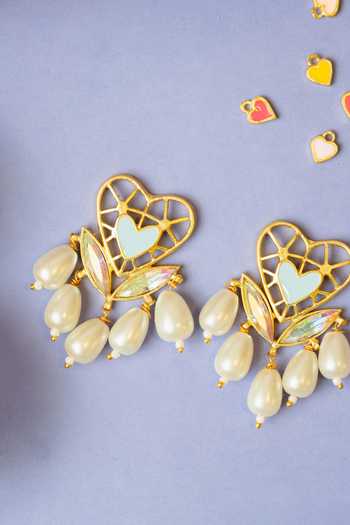 Shop_Bauble Bazaar_Multi Color Pearls, Stones, Crystals Falling Slowly Embellished Earrings _Online_at_Aza_Fashions