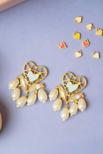 Shop_Bauble Bazaar_Multi Color Pearls, Stones, Crystals Falling Slowly Embellished Earrings _at_Aza_Fashions